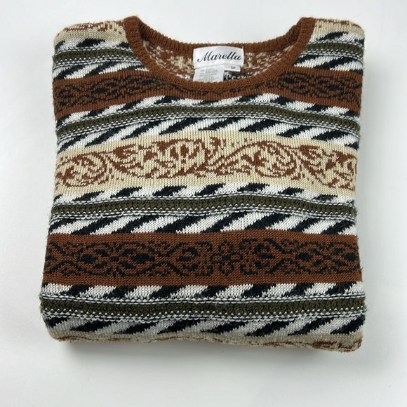 Retro Marella Wool Blend Sweater Neutral Stripe Pattern 90s - Picture 7 of 8